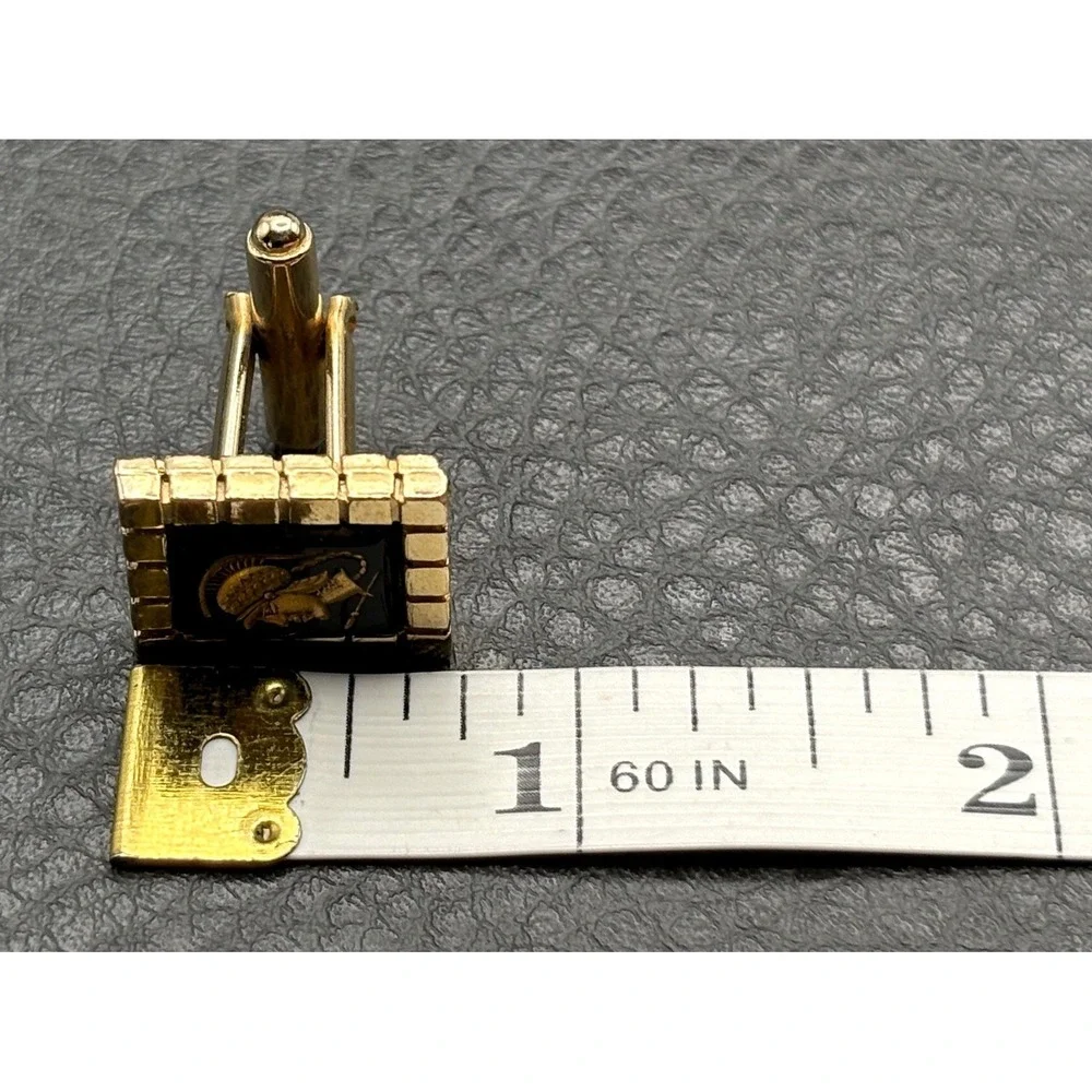 Vintage Roman Soldier Intaglio Style Gold Tone Cufflinks